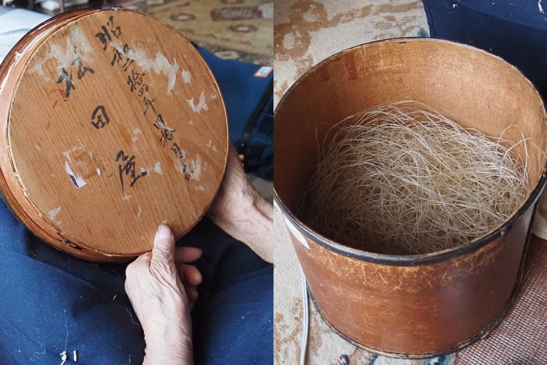 カヨ子さんの麻桶とからむしを績んだ糸
